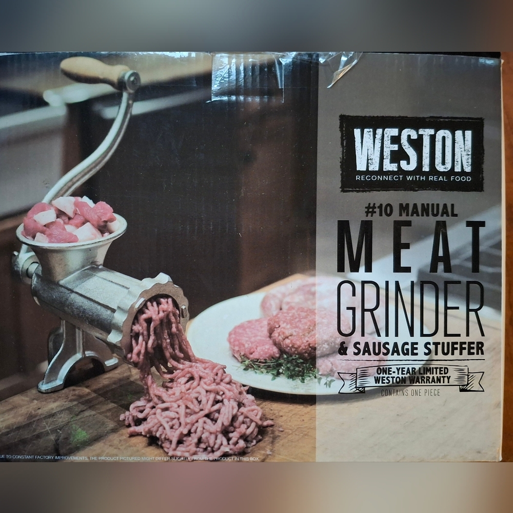 Weston 36-1001-W Manual Tinned Meat Grinder and Sausage Stuffer - Silver